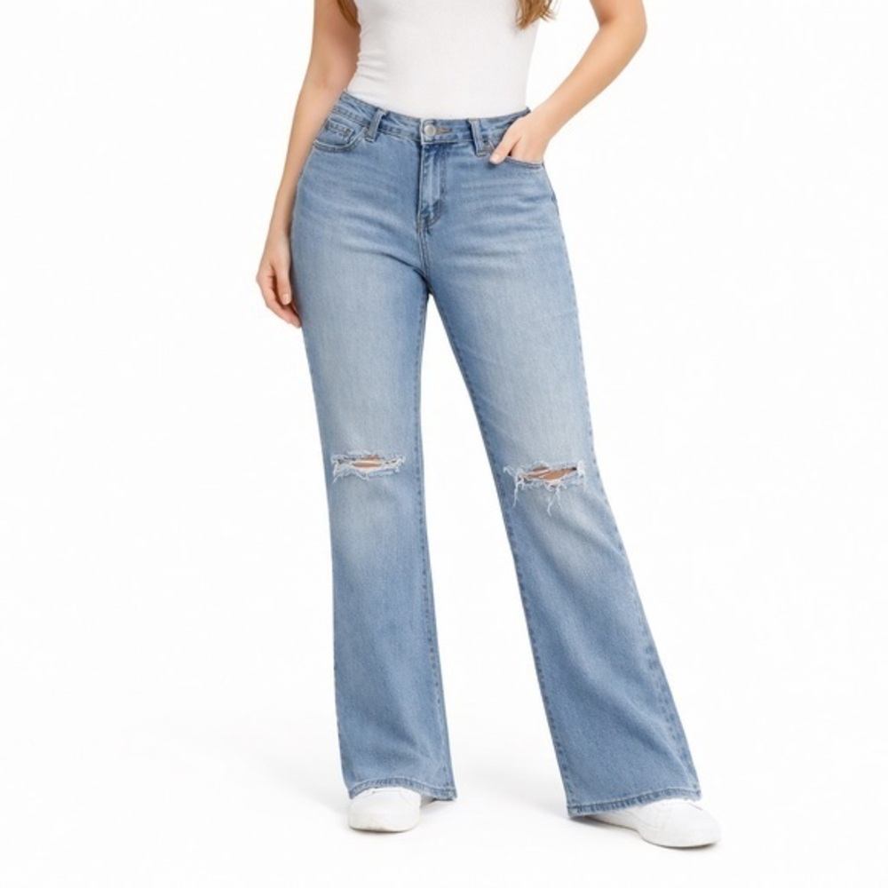 Nordstrom BP SZ 31 High Rise Flare Women's Light Blue Flared Denim destroyed